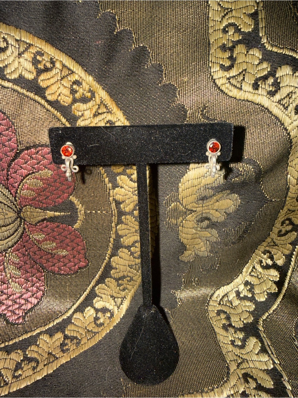 VTG Silver Tone Garnet Stud Drop Earrings